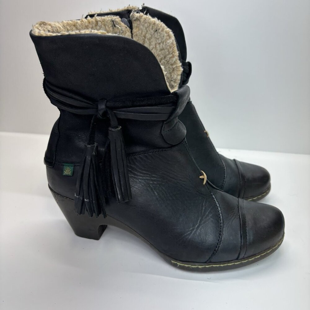 El Naturalista Black‎ Leather Winter Boots 37 Fleece Lined Comfort Boho Chic Eco